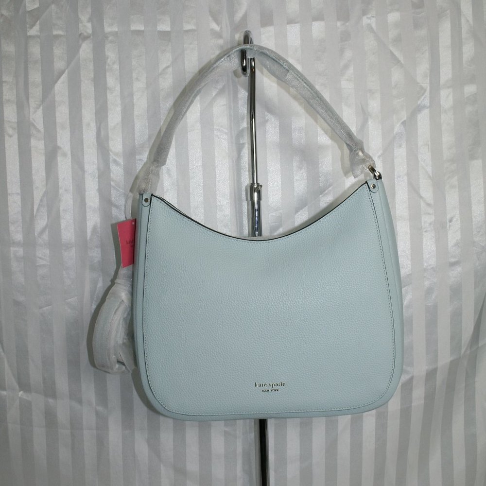 KATE SPADE PEBBLED LEATHER ROULETTE LARGE HOBO BAG BLUEGLOW